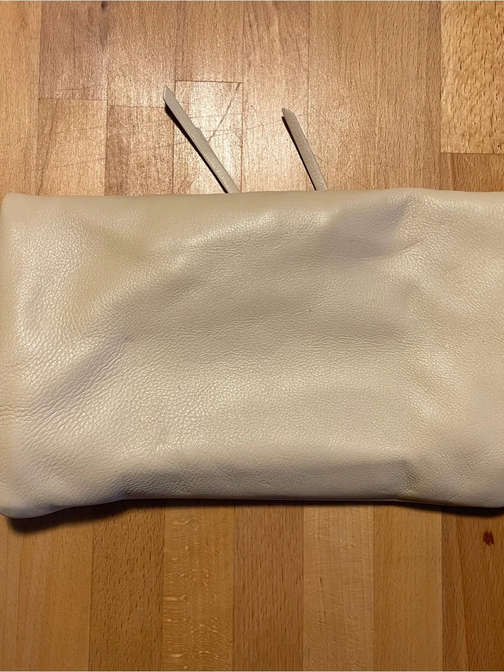 Cream Fold-Over Leather Clutch with Zip Accent